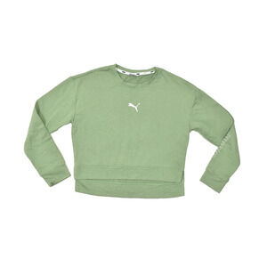 PUMA Women's Size Small Sage Green Logo Cropped Sweatshirt Pullover Cotton Blend